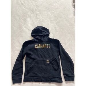 Carhartt Kids XL 18-20 Black Camo Logo Fleece Hoodie Sweatshirt TS6327-B